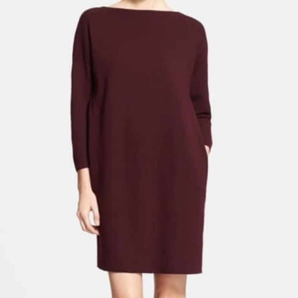 Vince Women's Burgundy Mixed Media Contrast Panel Sweater Dress Size XS.